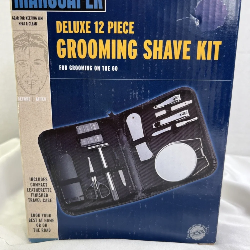 Manscaper Deluxe 12 Piece Grooming Shave Kit For Grooming On‎ The Go New New